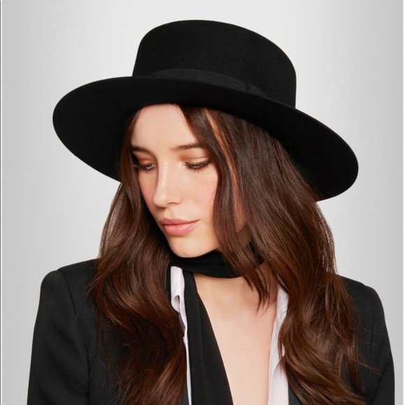 Lucky Brand Black 0 Wool Boater Hat 